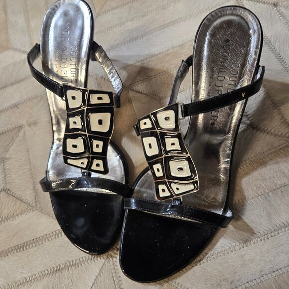 Donald pliner couture black and white strappy stiletto sandals - Picture 1 of 6